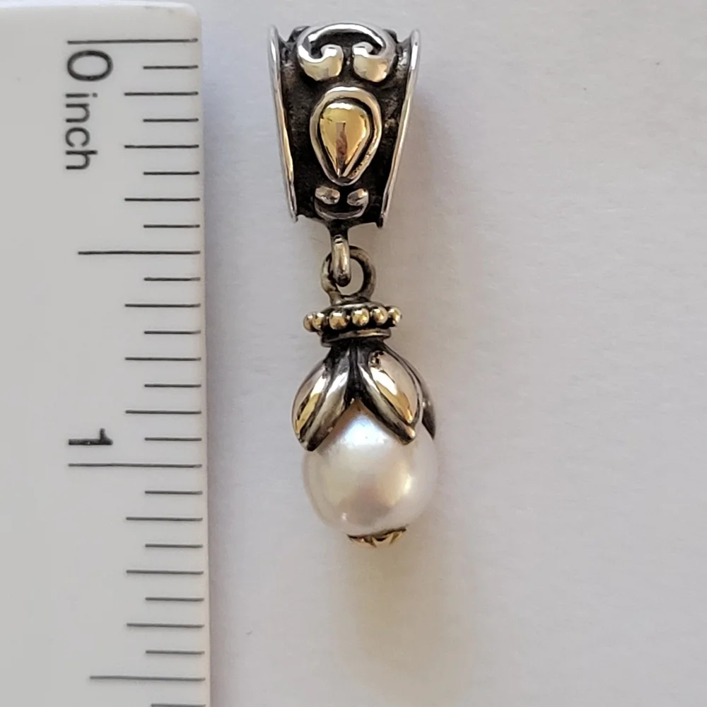 John Hardy Pearl Drop Pendant 18kt Gold accents &.925 silver - Picture 5 of 6